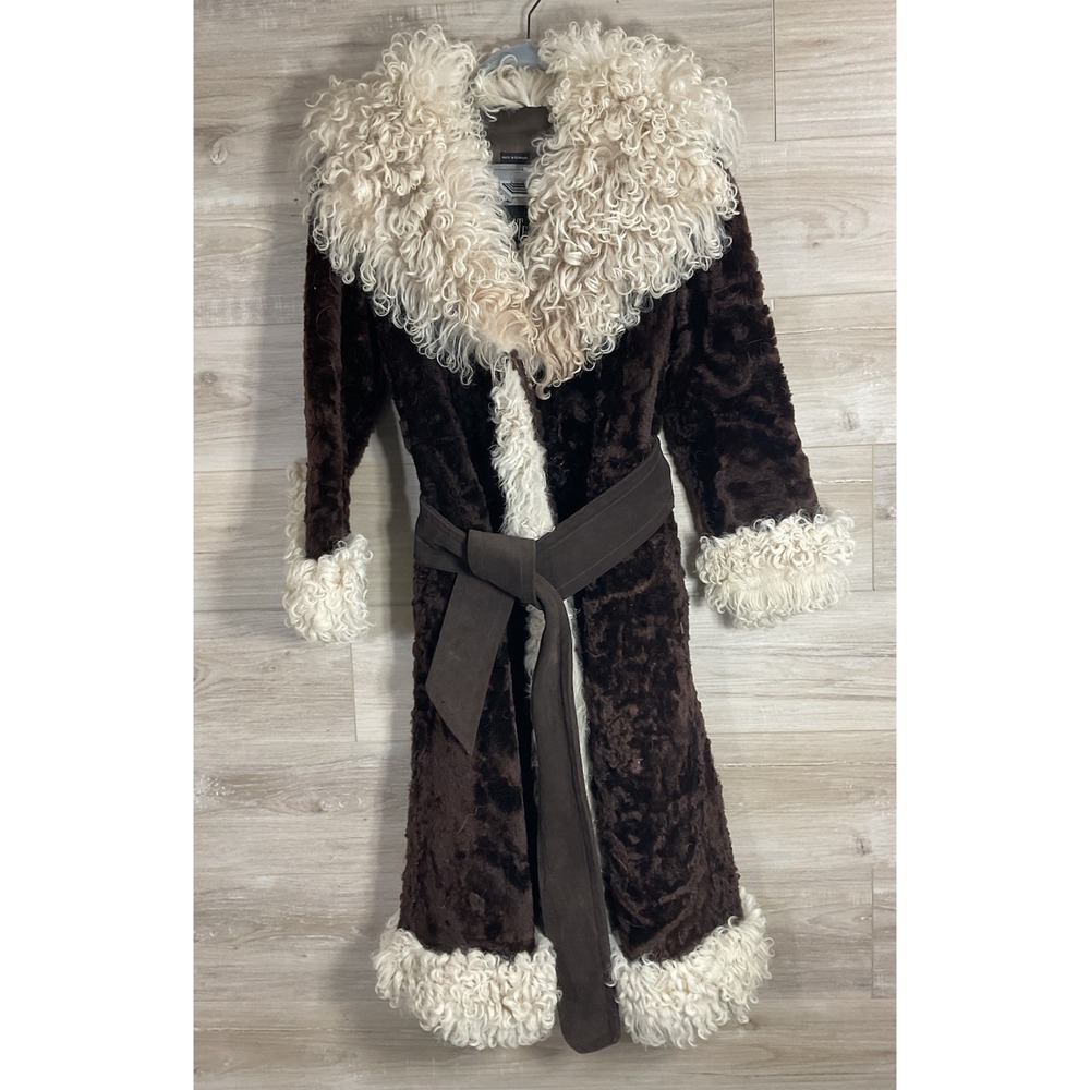 Vintage Bonwit Teller 70s Penny Lane Shaggy Curly Afghan Brown Coat XS S 700BC